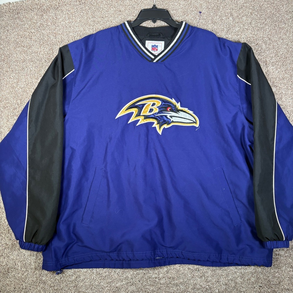 NFL Baltimore Ravens Pullover Windbreaker Jacket Purple Black Mens XXL Side Zip
